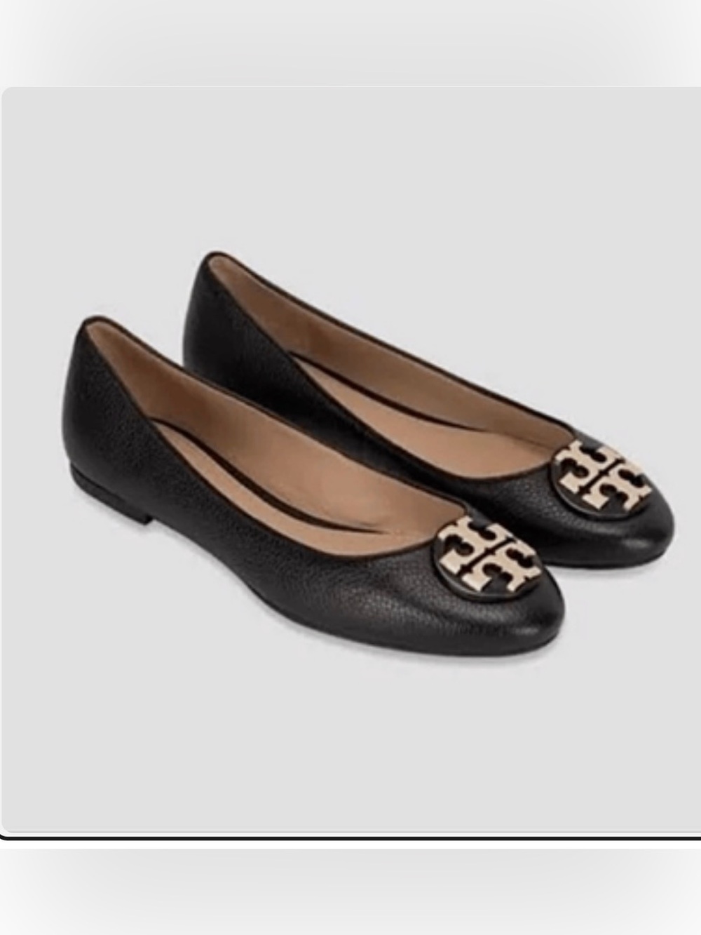 Tory Burch Claire Ballet Flats Size 6 Black Leather Gold Logo